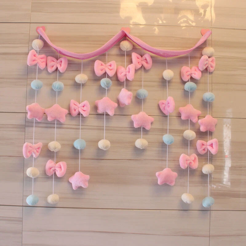 Lindo arco pentagrama cortina arqueada puerta ventana felpa peluda dulce bola pompón Foto 3 de 4