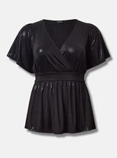 Torrid Liquid Shine Surplice Peplum Top Black Plus Size 3 3X 22 24 #G60310B