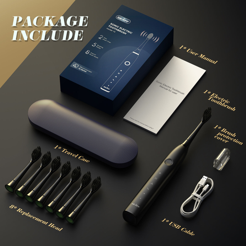 SEJOY Cepillo de Dientes Eléctrico Sónico 5Modos 8 Cabezales de Cepillo con Estuche de Viaje Carga USB - Imagen 7 de 11