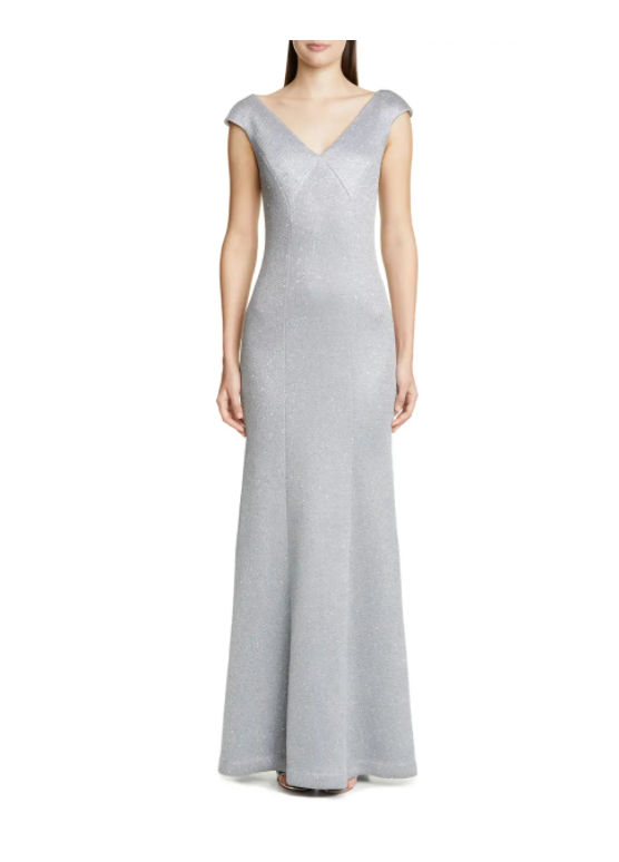 NEW St. John Collection Sequin Bird's Eye Knit Gown in Gray - Size 4 #D3163