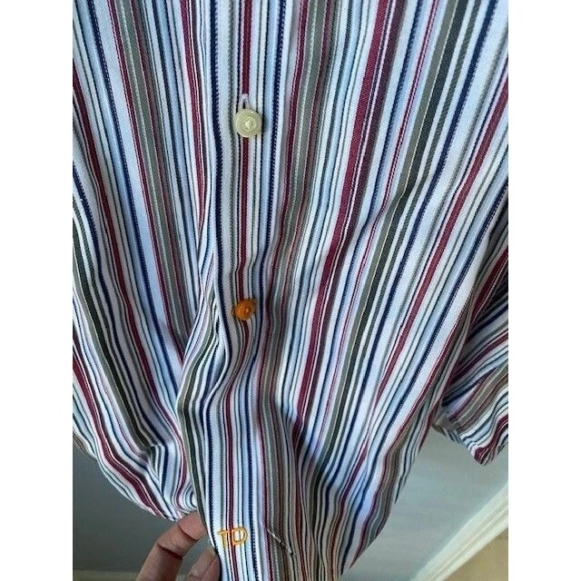 Camisa de vestir Thomas Dean manga larga cuello rayas blanca roja puño abatible grande Foto 3 de 4