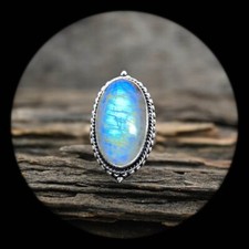 Good Rainbow Moonstone Gemstone 925 Sterling Silver Handmade Ring All Size K-38