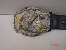 LARGE MOUTH BASS BUCKLE OIL TAN USA STRAP LEATHER BELT  34" NEW BLACK