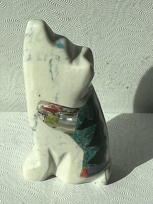Zuni Wolf Fetish by Jayne Quam *NEW*marble Inlaid Gift Bundle f0736
