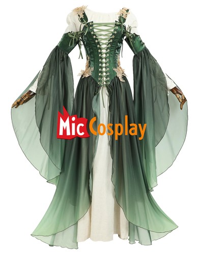 Medieval Renaissance Costume Elf Style Green Dress with Sleeves Cosplay Costume