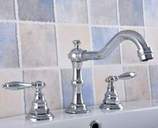 Chrome Bathroom Sink Faucet Widespread Lavatory 2 Knob 3Hole Brass Mixer Tap