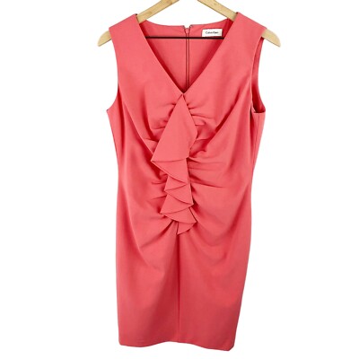 calvin klein pink ruffle dress Calvin Klein Ruffle Sheath Dress Pink Size Medium