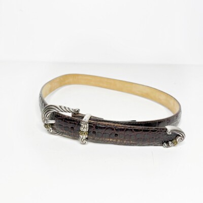 VINTAGE 90S BRIGHTON croc embossed western belt brown USA  display picture 1
