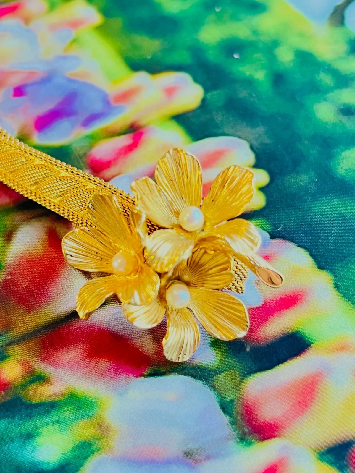 Collana girocollo Christian Dior GROSSE 1967 trio fiore a grappolo maglia perle bianche