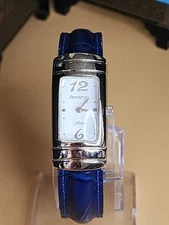 ARMITRON NOW Watch Silver Tone Rectangle Dial Blue Band New Battery FREE $HIP!!