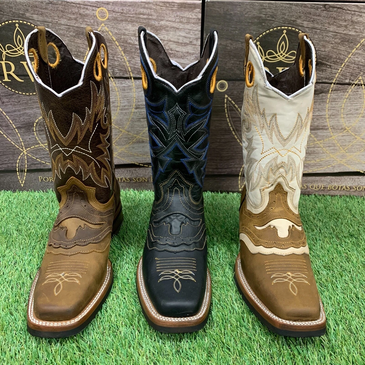 MENS REYWELT COWBOY BOOTS WESTERN TYPE RUBBER SOLE BULL PRINT