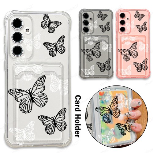 Case With Holder Slot For Samsung S24 FE S23 S22 A16 A15 A55 Butterfly TPU Cover