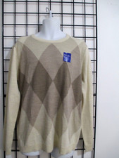 "NEW" APT 9 / 50    LARGE BEIGE ARGYLE / V-NECK / WASHABLE WOOL BLEND SWEATER