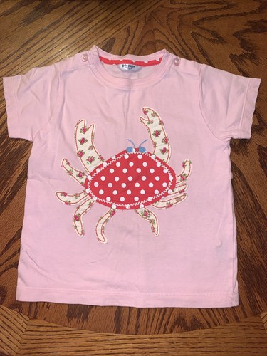 Baby Boden Pink Polka Dot Floral Crab Appliqué Shirt 2T-3T