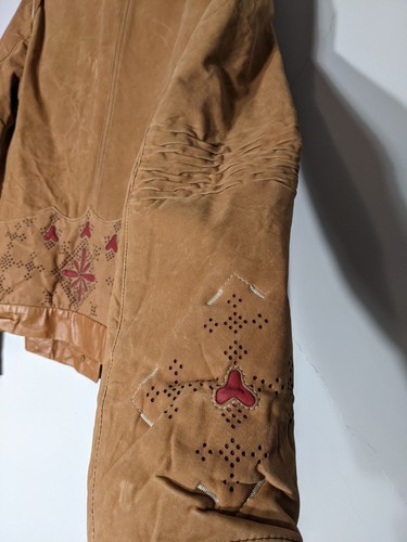 Giacca in pelle vintage Marithe François Girbaud US 29 foderata in lana nativi americani ottime condizioni - Foto 10 di 14