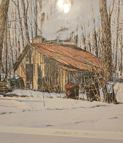 Alain Couture Signed Hand-Colored Engraving Maple Sugar Maker - Mat 11”x15" - Picture 7 of 16