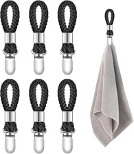 6Pcs Kitchen Towel Clips, Metal Clips for Hanging with Braided Cotton Black 