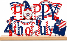 4Th of July Decorations, Happy 4Th of July Metal Table Sign with Wooden Base, Re