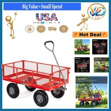 Red Steel Utility Cart 4 Cu Ft Bed 800 lb Capacity Heavy-Duty Outdoor Hauling