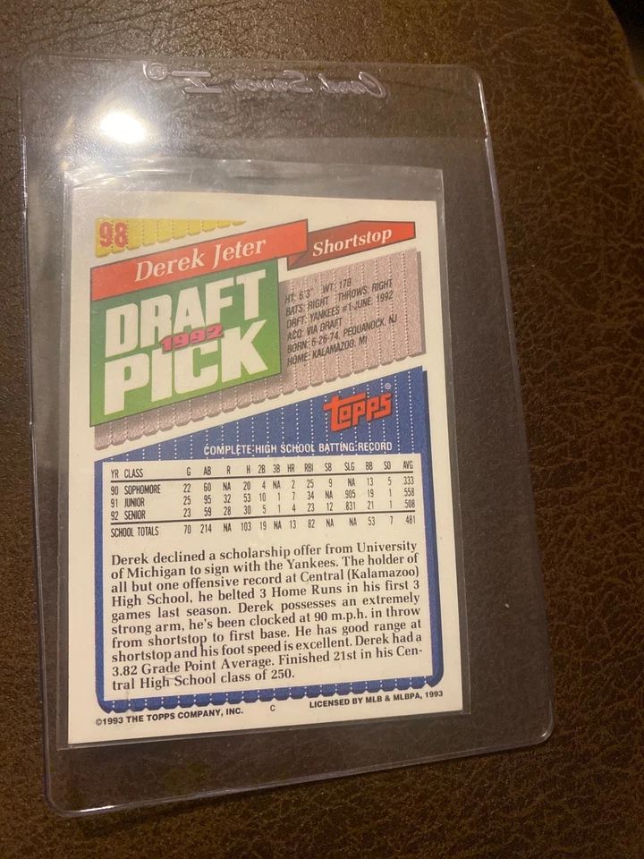 Topps 1992 selección de draft Derek Jeter radiocontrol Foto 2 de 2