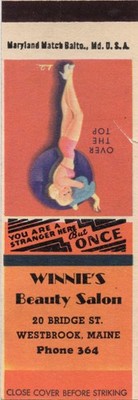 Matchbook Cover Over The Top Vinnie's Beauty Salon Westbrook Maine