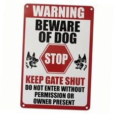 Beware of Dog Sign for Fence, Dog Warning Metal Sign 8x12 Inch, Red dog warning