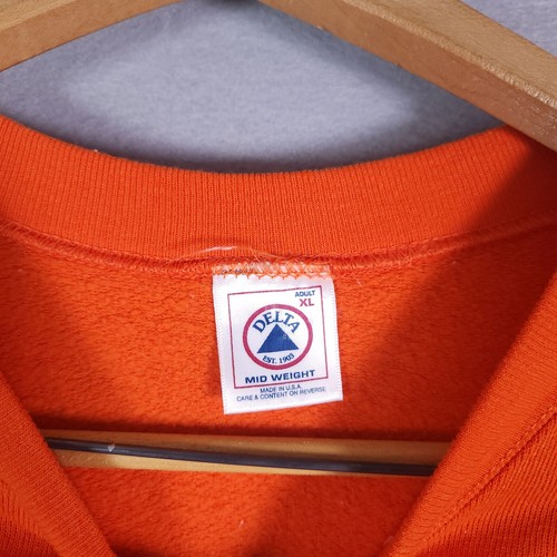 VINTAGE Halloween Sweatshirt Mens XL Orange Scarecrow Glow In Dark Sleeve Print - Picture 4 of 8