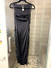 Dolce Gabbana Vintage S/S 2003 Runway Black Silk Leather Lace-Up Corset Dress 38
