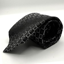 Kenneth Cole Reaction Mens Black Geometric Silk Necktie Tie