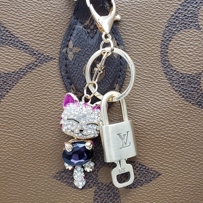 Authentic Louis Vuitton Gold Padlock + Unbranded Crystsl Cat Bagcharm
