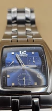 RARE CITIZEN ECO-DRIVE PERPETUAL CALENDAR CHRONO ALARM BLUE MENS WATCH ST STEEL