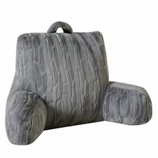 Reading Cuddle Cushion  Grey Faux Fur  Pillow Arms Chair Back Support