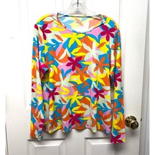 Land s End Swim Shirt, Rash Guard, Sun Shield, Floral, Girls LP 14 16