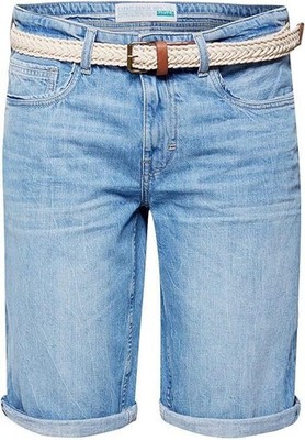 Esprit Herren Denim Jeans Shorts mit Gürtel Straight blau Stretch W30