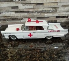 Vintage Tin Litho Lincoln Continental Red Cross Ambulance Made by Bandai Japan