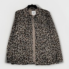 Code Bleu Womens Soft Denim Leopard Print Button Down Shacket Size M