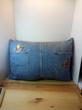 Vintage Pillow Winnie The Pooh Blue Denim Made From Vtg Jumper 20" X 14" X 7"