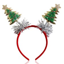 1 PCS Christmas Headband Women Green Tree Gold Edge Silver Tassels Party Prop