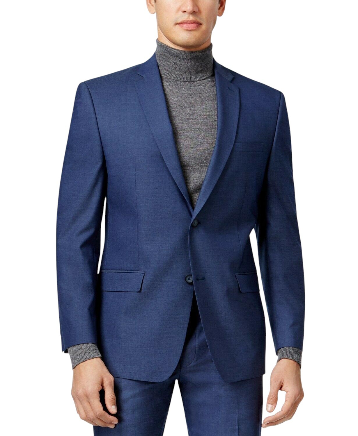 Andrew Marc Mens Slim fit 2 Piece Suit 42 R 35 Waist Blue Solid Stretch 21890₽