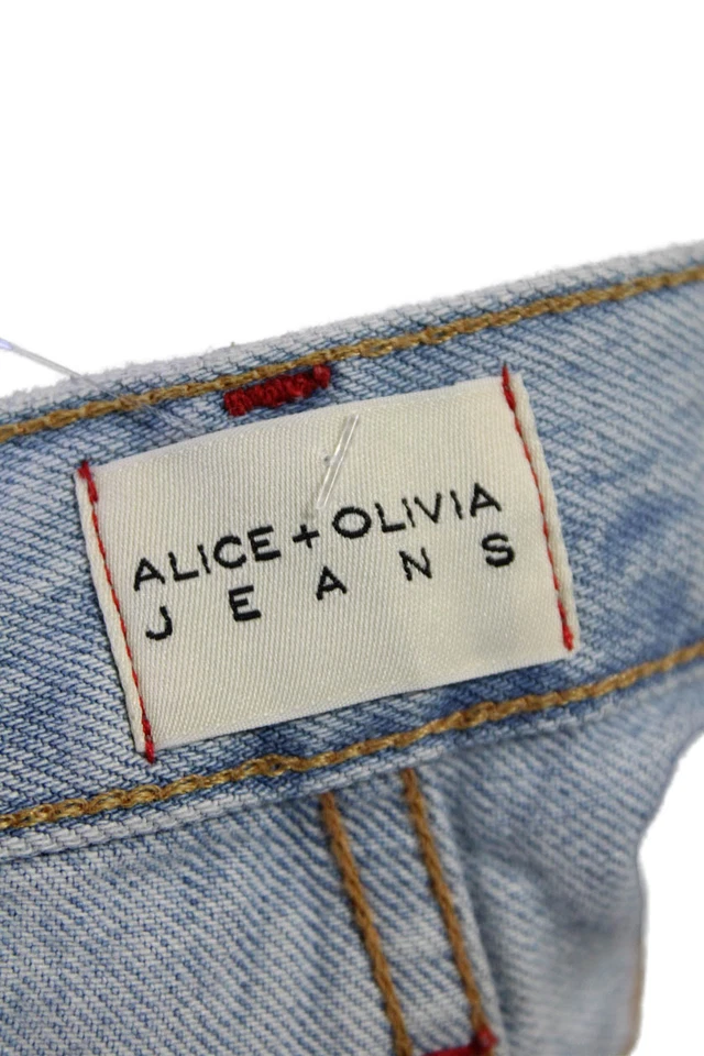 Shorts jeans feminino Alice + Olivia algodão com zíper botão angústia azul tamanho UE - Imagem 4 de 4