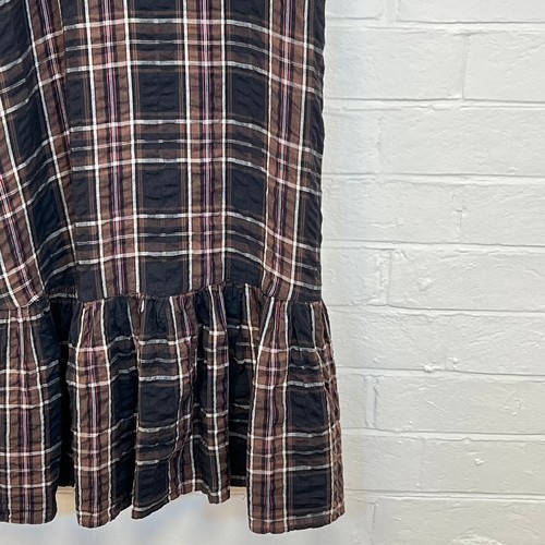 Monsoon Seersucker Checked Midi Dress Brown & Black UK Size 10 - Picture 7 of 12