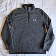 Nautica Men's Medium Gray Quarter Zip Long Sleeve Pullover Fleece Sweater Logo