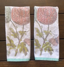 Peri Home Aqua Butterfly Botanical Hand Face Towels 100% Cotton 29"x16" Set of 2