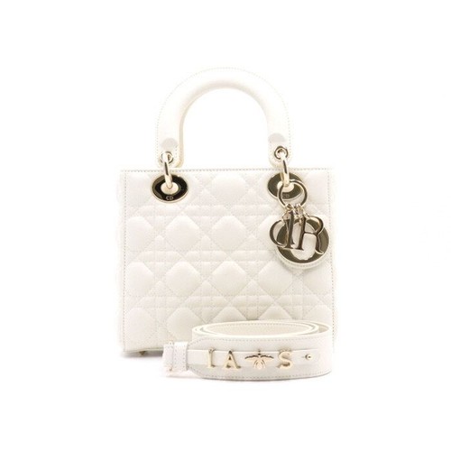 Dior Lady My ABC White Cannage Leather Tote Bag with Gold Accents 152895122