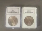 TWO 1923 Peace Liberty Silver Dollar US Coin 90% Silver ICG MS63