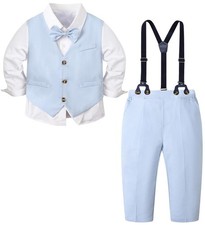 Boys' 5 Piece Suits, Casual Linen Suit Vest and Pant with Shirt, Bow Tie and ...