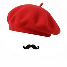 Frenchman Beret with Mustache Set for Women Men One Size Red Beret moustache
