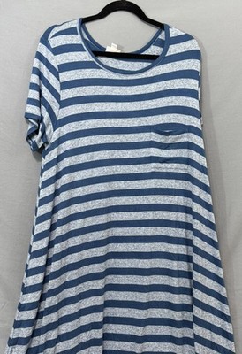 NWT LuLaRoe 2XL Carly High-Lo Hem Dress with chest pocket -  Striped Grey/Blue 
