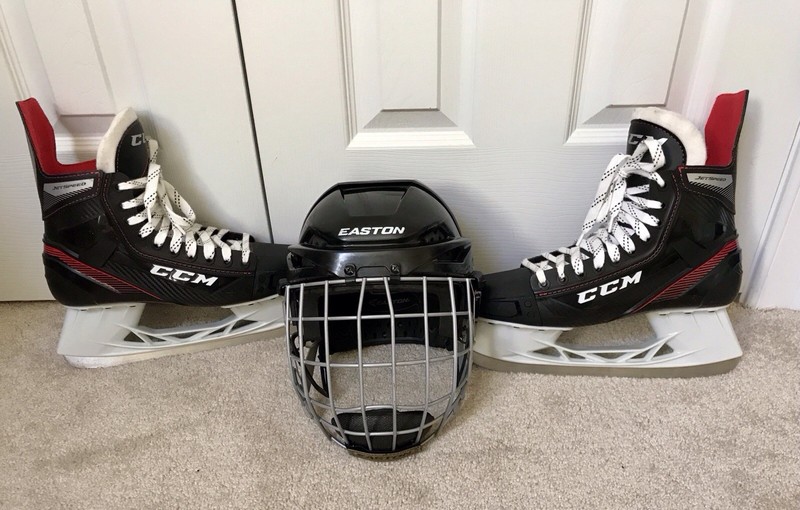 ICE HOCKEY BUNDLE - CCM JetSpeed FT455 Skates Size 9 & Easton E300 Helmet Medium