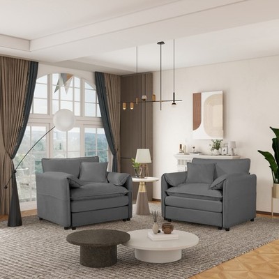 Set of 2 Oversized Chenille Oversized Accent Chair, Comfy Single Sofa Chair Grey